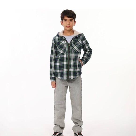 ThCreasa Boys‎ Plaid Flannel Sherpa Zip Up LS Jacket Green L (10-12) NWT IN PKG - Picture 3 of 9